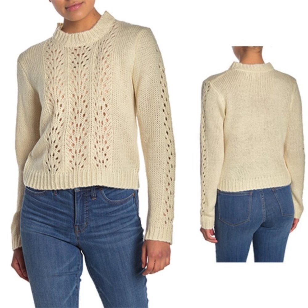 Nordstrom Woven Heart Pullover Sweater Ivory XL